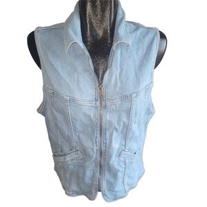 American Eagle Light Wash Denim Zip Up Vest With Collar L